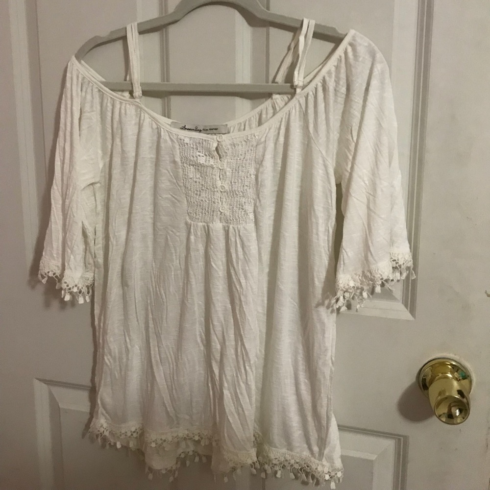 White off the shoulder long sleeve top